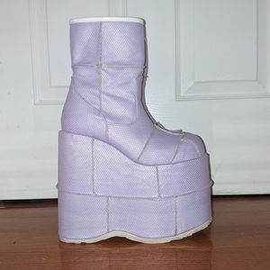 Lavender Demonia stack 7 inch platform boots